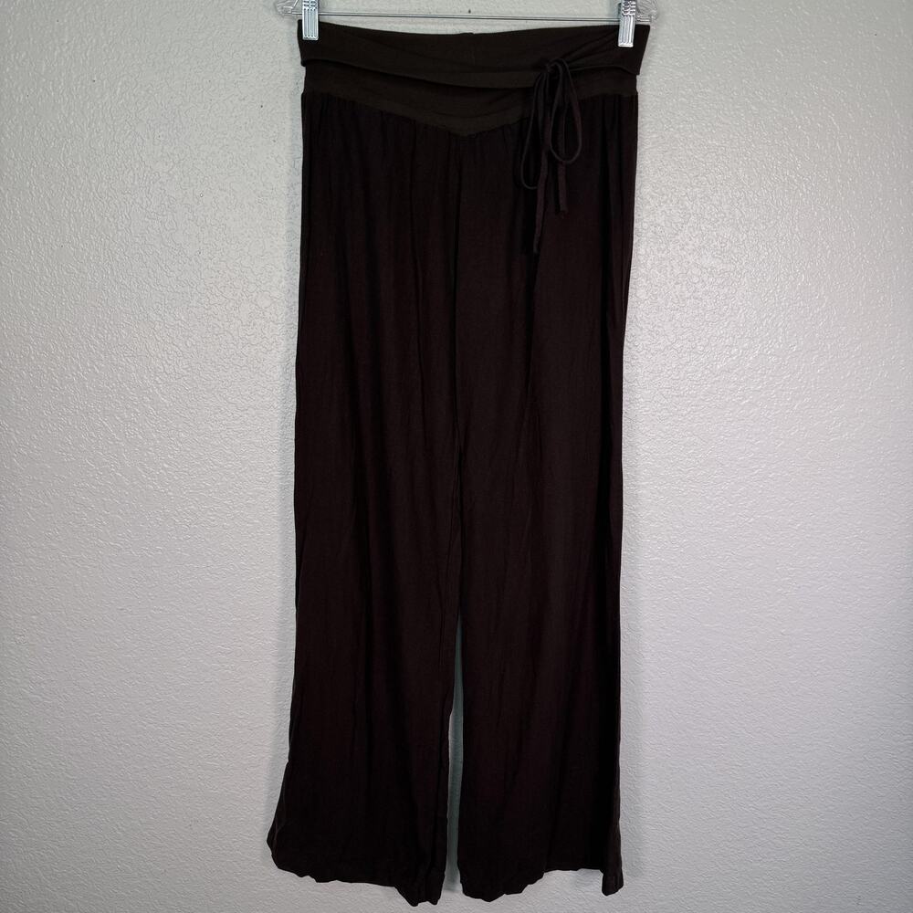 Vintage Gadzooks Pants Womens Large Fold Over Linen Rayon Wide Leg Brown Y2K